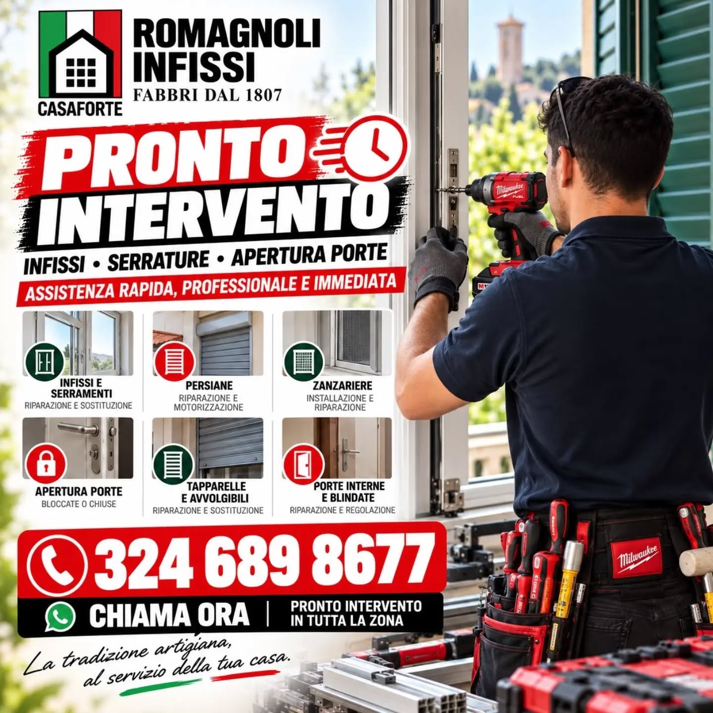 🚪🔑 𝐏𝐫𝐨𝐧𝐭𝐨 𝐢𝐧𝐭𝐞𝐫𝐯𝐞𝐧𝐭𝐨 𝐢𝐧𝐟𝐢𝐬𝐬𝐢 𝐞 𝐬𝐞𝐫𝐫𝐚𝐭𝐮𝐫𝐞! 

Riparazioni, sostituzioni e assistenza rapida e professionale per infissi, tapparelle, zanzariere e porte.

📞 𝗖𝗵𝗶𝗮𝗺𝗮 𝗼𝗿𝗮: 𝟯𝟮𝟰 𝟲𝟴𝟵 𝟴𝟲𝟳𝟳

🏡 Casaforte Romagnoli Infissi – 𝐿𝑎 𝑡𝑟𝑎𝑑𝑖𝑧𝑖𝑜𝑛𝑒 𝑎𝑟𝑡𝑖𝑔𝑖𝑎𝑛𝑎 𝑎𝑙 𝑠𝑒𝑟𝑣𝑖𝑧𝑖𝑜 𝑑𝑒𝑙𝑙𝑎 𝑡𝑢𝑎 𝑐𝑎𝑠𝑎!