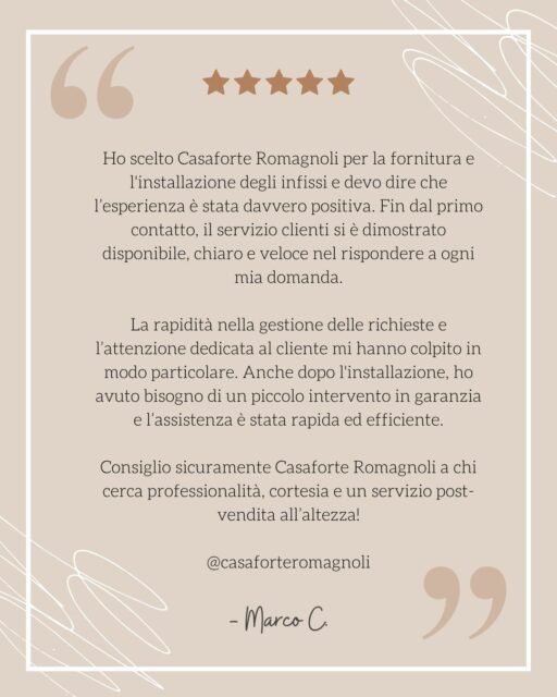 𝐿𝑎 𝑠𝑜𝑑𝑑𝑖𝑠𝑓𝑎𝑧𝑖𝑜𝑛𝑒 𝑑𝑒𝑖 𝑛𝑜𝑠𝑡𝑟𝑖 𝑐𝑙𝑖𝑒𝑛𝑡𝑖 𝑒̀ 𝑖𝑙 𝑚𝑖𝑔𝑙𝑖𝑜𝑟 𝑟𝑖𝑐𝑜𝑛𝑜𝑠𝑐𝑖𝑚𝑒𝑛𝑡𝑜 𝑑𝑒𝑙 𝑛𝑜𝑠𝑡𝑟𝑜 𝑙𝑎𝑣𝑜𝑟𝑜!
Grazie per le vostre parole e per scegliere Casaforte Romagnoli per dare nuova vita alla vostra casa.
Ogni progetto per noi è unico: dal primo contatto all’assistenza post-vendita, mettiamo sempre al centro le persone e la loro esperienza. 💪
Contattaci o visita il nostro sito per un preventivo personalizzato! 🔧🏠
______________________________
📍 Show Room: Largo Giubelli, 3 - GROSSETO
📞 Contatti: 347 7941092 - 0564 417094 - info@casafortesrl.it - www.casafortesrl.it
#CasaforteRomagnoli #RecensioniClienti #InfissiDiQualità #ClientiFelici #RecensioniPositive #Soddisfazione #FelicitàCondivisa #grosseto